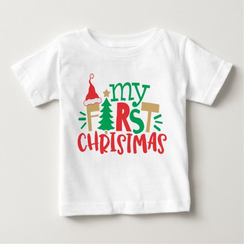 My First Christmas Santa Hat Tree Red Green Baby T_Shirt