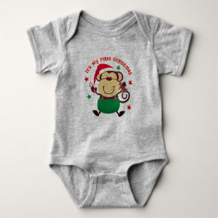 My First Christmas Santa Monkey Baby Bodysuit