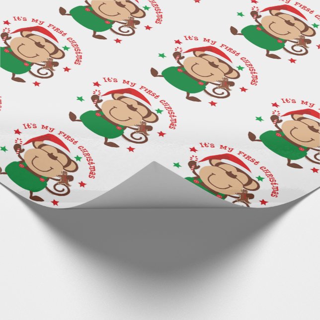 My First Christmas Santa Monkey Wrapping Paper (Corner)