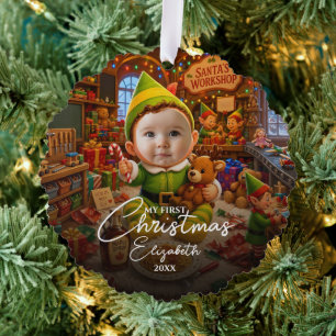 My First Christmas Santas Little Helper Photo Ornament Card
