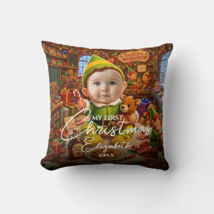 My First Christmas Santas Little Helper Photo Throw Pillow
