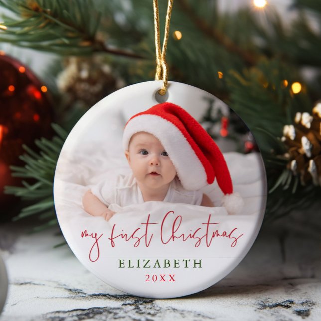 My First Christmas Script Baby Photo Keepsake Ceramic Ornament (My First Christmas Script Baby Photo Keepsake Ceramic Ornament)