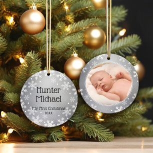 My First Christmas, Silver Photo Keepsake Ceramic Ornament