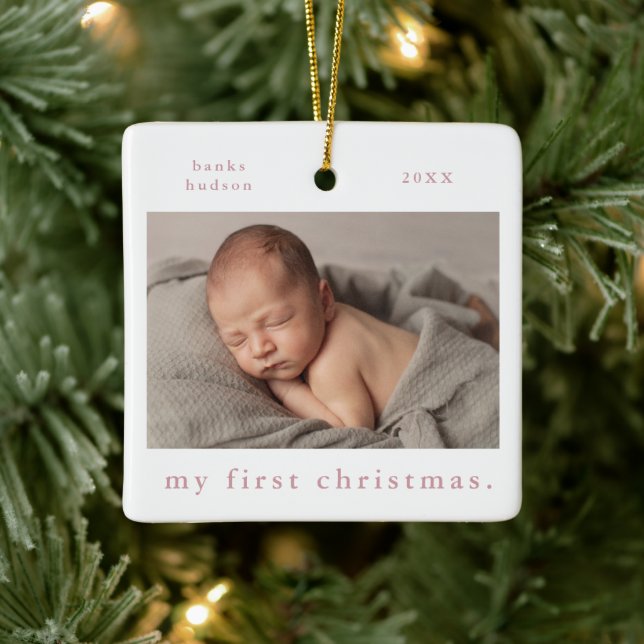 My First Christmas Simple Baby Photo Ceramic Ornament (Tree)