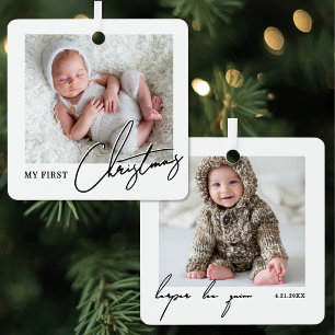 My First Christmas Simple Elegant Baby Photo Metal Ornament