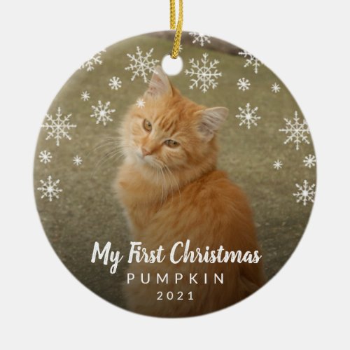 My First Christmas Snowflakes Cat Photo Ceramic Ornament