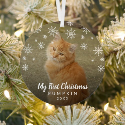 My First Christmas Snowflakes Cat Photo Metal Ornament