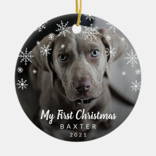 My First Christmas Snowflakes Dog Photo Ceramic Ornament