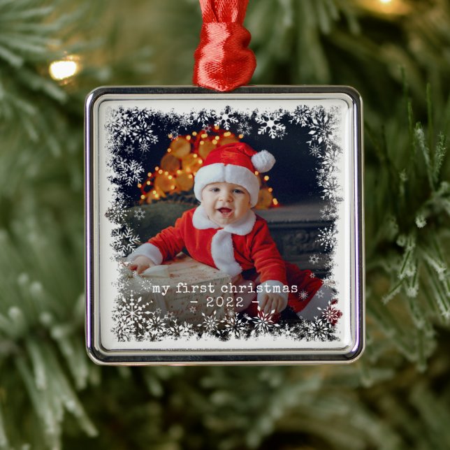 My First Christmas Snowflakes Photo Ceramic Orname Metal Ornament (Tree)