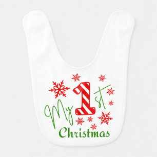 My First Christmas Snowflakes Red & Green Festive Baby Bib