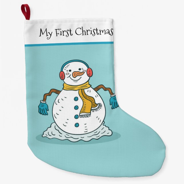 My First Christmas Snowman Large Christmas Stocking (Front)