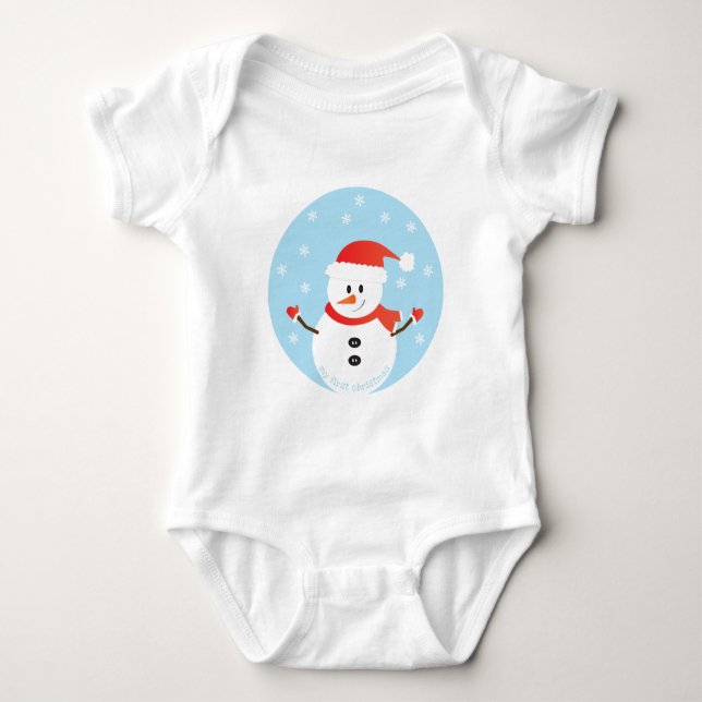 My First Christmas Snowman Snowflakes Baby Bodysuit (Front)