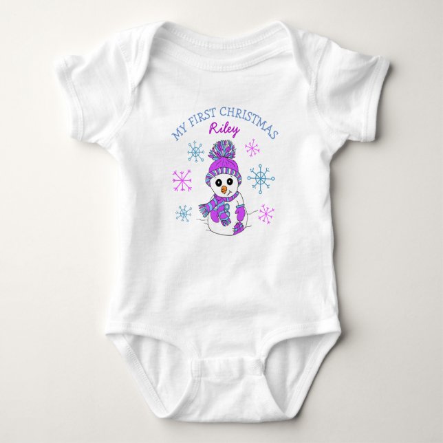My First Christmas Snowman Snowflakes Baby Tee (Front)