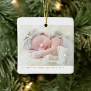 My First Christmas Stars Modern Baby Girl Photo Ceramic Ornament