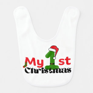 My First Christmas Text Red and Green Festive Gift Baby Bib