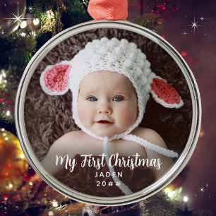 My First Christmas Timeless Baby Photo Metal Ornament