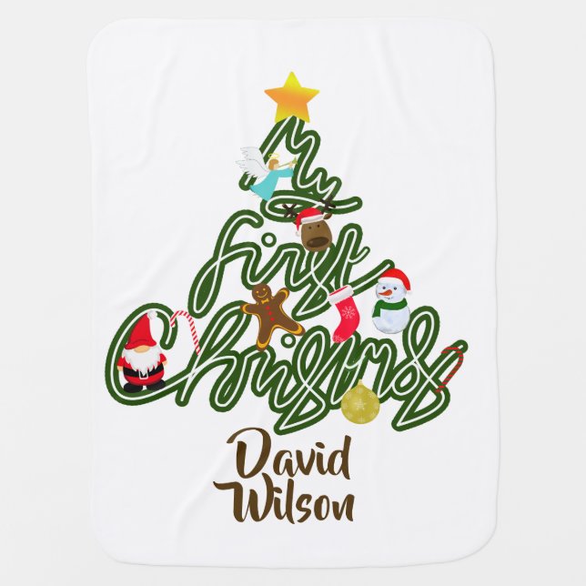My First Christmas Tree Cute Baby Baby Blanket (Front)