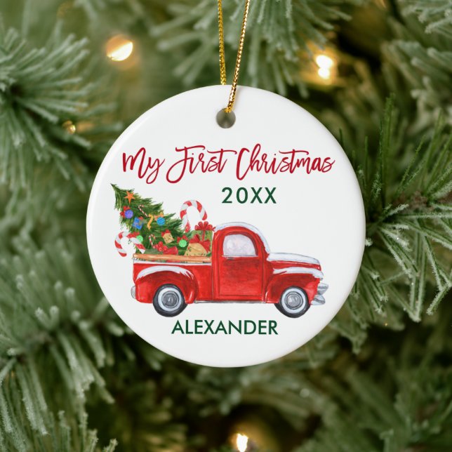 My First Christmas Truck Candy Canes Baby Ceramic Ornament (Tree)