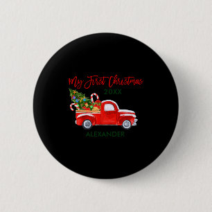 My First Christmas Truck Candy Canes Green Red Bab Button