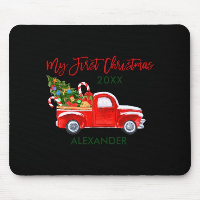 My First Christmas Truck Candy Canes Green Red Bab Mouse Pad (Front)