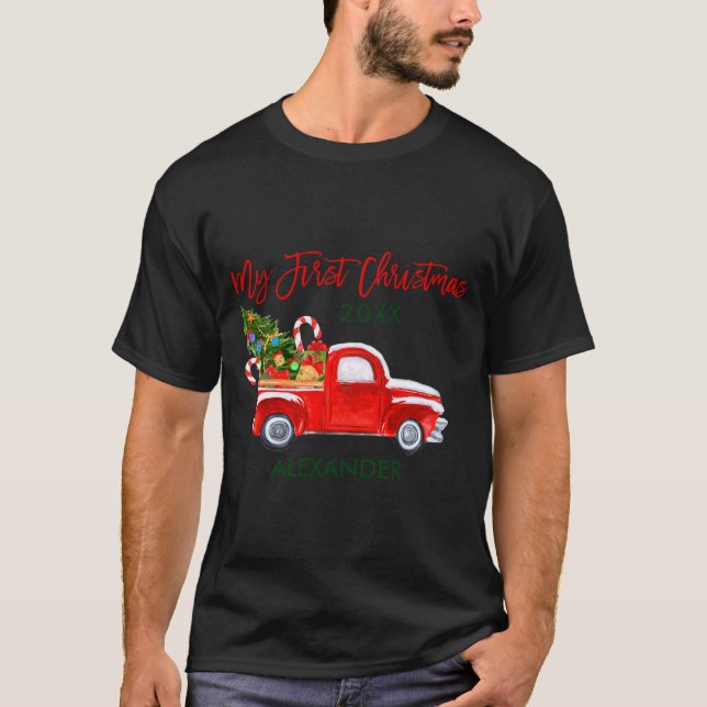 My First Christmas Truck Candy Canes Green Red Bab T-Shirt (Front)