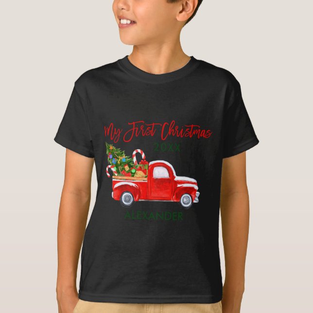My First Christmas Truck Candy Canes Green Red Bab T-Shirt (Front)