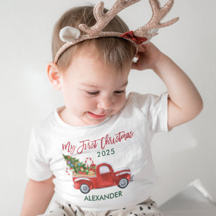 My First Christmas Truck Candy Canes Green Red Baby T-Shirt