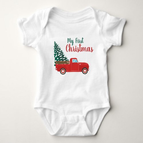 My First Christmas Truck With Christmas Tree Baby Bodysuit
