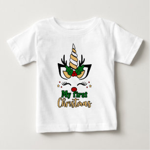 My First Christmas Typography Cute Festive Unicorn Baby T-Shirt