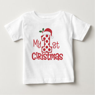 My First Christmas Typography Cute Red Polka Dot  Baby T-Shirt