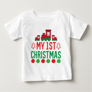My First Christmas Typography Cute Train Baby T-Shirt