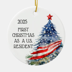 My First Christmas U.S. Resident American Flag Ceramic Ornament