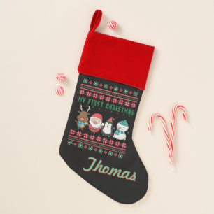 My First Christmas Ugly Xmas Sweater Santa Friends Christmas Stocking