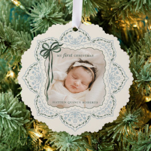 My First Christmas Vintage Holiday Photo Ornament Card