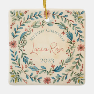 My First Christmas Vintage Painted Watercolor #10s Ceramic Ornament