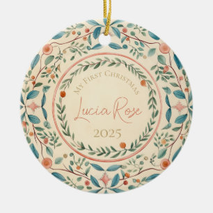 My First Christmas Vintage Painted Watercolor #7 Ceramic Ornament