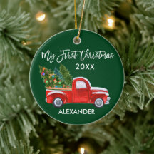 My First Christmas Vintage Red Truck Baby Green