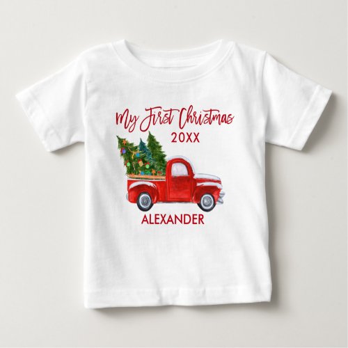 My First Christmas Vintage Red Truck Baby T_Shirt