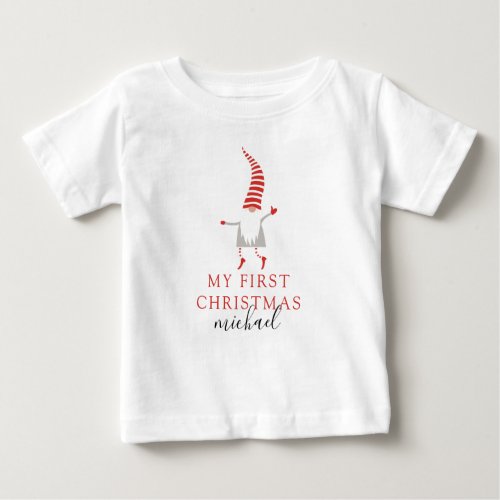 My First Christmas Watercolor Gnome Baby T_Shirt