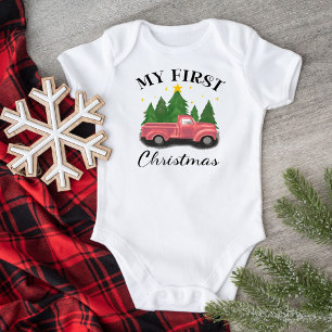 My First Christmas Watercolor Truck Baby Bodysuit