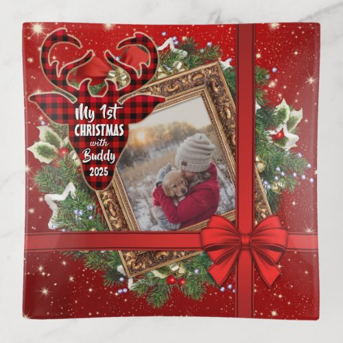 My First Christmas With Gold Frame Red Bow Photo Trinket Tray