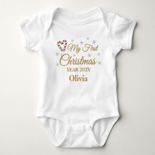 My First Christmas with Name and Year Baby Bodysui Baby Bodysuit