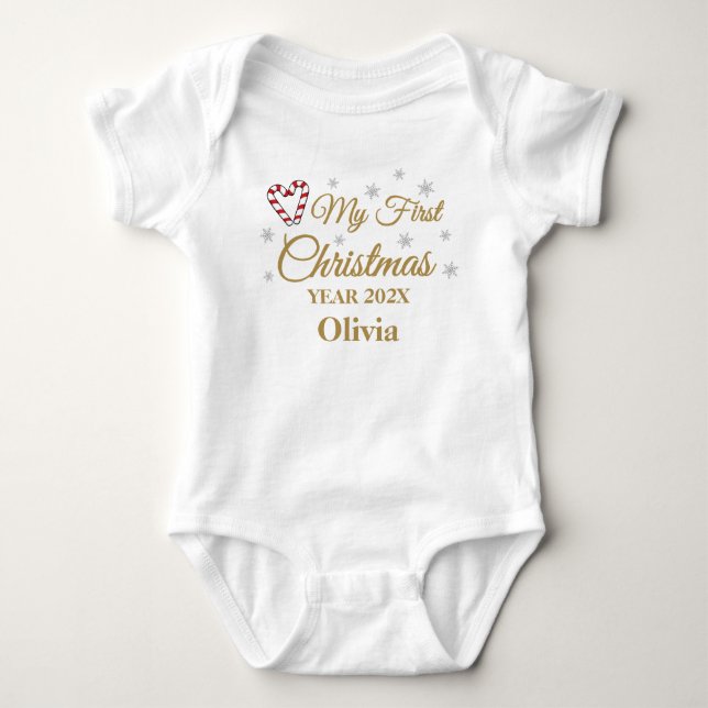 My First Christmas with Name and Year Baby Bodysui Baby Bodysuit (Front)