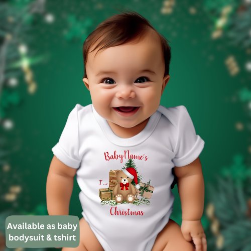 My First Christmas with name cute bear presents  Baby Bodysuit