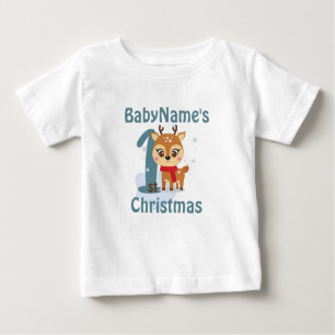 My First Christmas with name cute reindeer one Baby T-Shirt