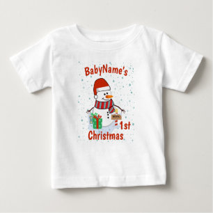 My First Christmas with name cute snowmen Baby T-Shirt