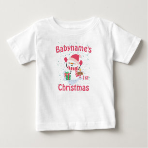 My First Christmas with name cute snowmen Baby T-Shirt