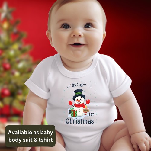 My First Christmas with name cute snowmen hat Baby Bodysuit
