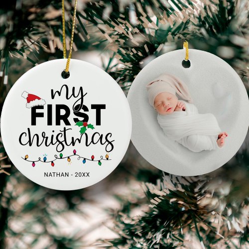 My first Christmas with name photo Ceramic Ornament