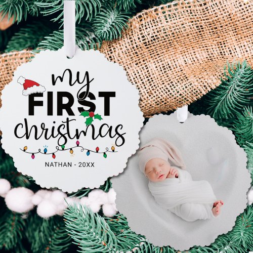My first Christmas with name photo Ornament Card